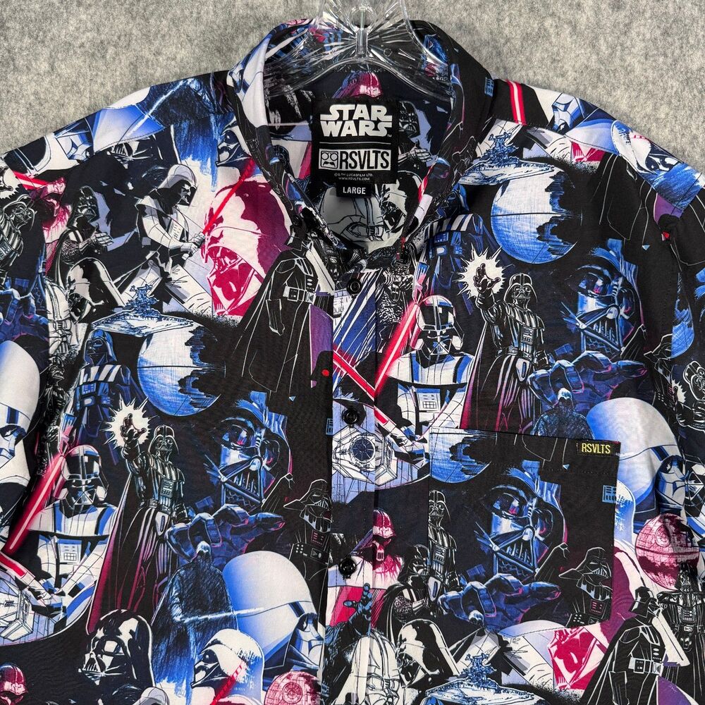 RSVLTS Star Wars Darth Vader Shirt Mens Large Black Blue Button Down